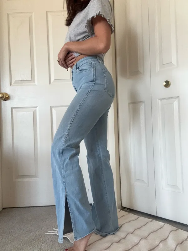Saks 3x1 NYC light wash side slit flare high waisted stretch jeans - Image 2