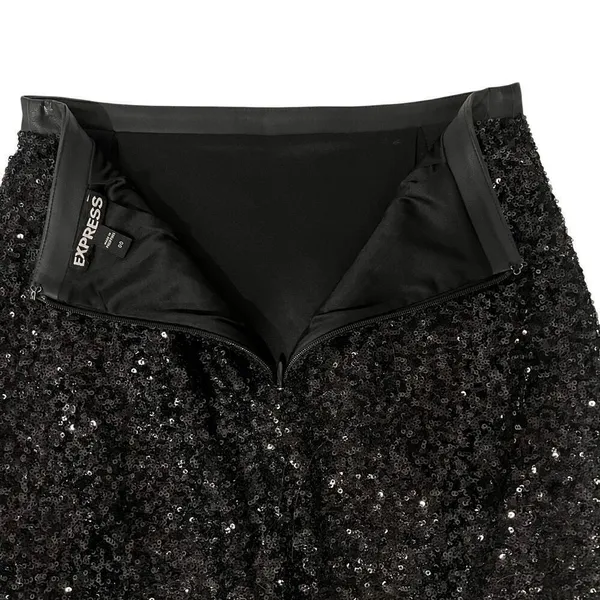 Express Vintage Black Sequin Pencil Skirt Midi Sz 00 Cocktail Festive Holiday - Image 7