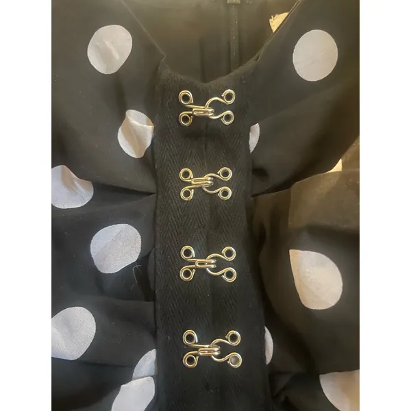 URBAN OUTFITTERS Puff Sleeve Polka Dot Mini Dress Small S Black White - Image 6