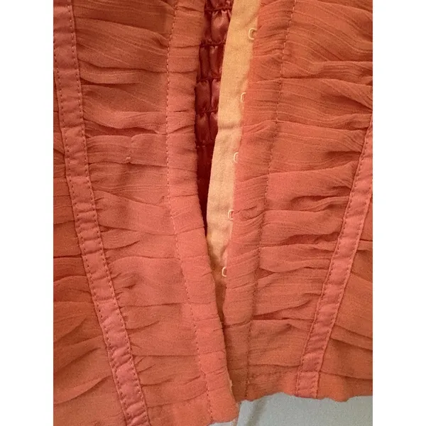 Vintage Y2K Sherbet Orange & pink Coral Corset Top Smocked Ruffle Blouse Large - Image 5
