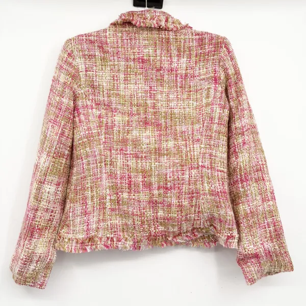 Forever 21 Womens Pink Y2K Tweed Frayed Raw Edge Preppy Academia Blazer Jacket L - Image 8