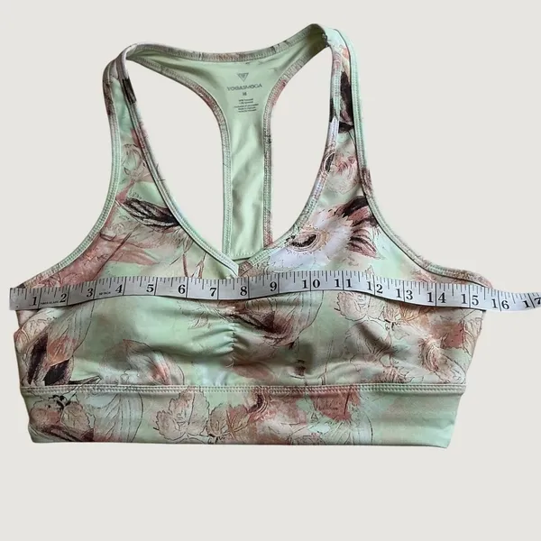 YOGASMOGA Women Mint Green Floral Racerback Ruched V-Neck Sports Bra Medium NEW - Image 5
