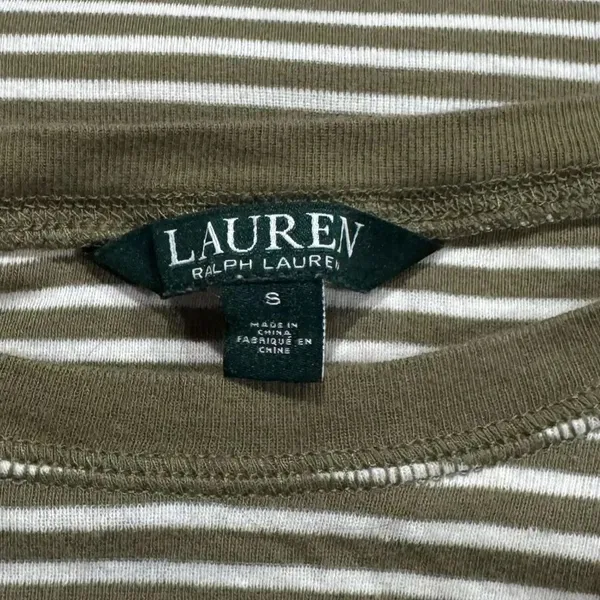 Lauren Ralph Lauren Faux Suede Elbow Patch Striped Long Sleeve Women’s Small - Image 2