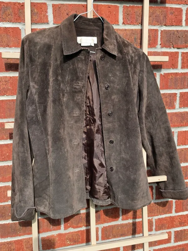 Vintage Margaret Godfrey Leather Suede Jacket Brown 10 - Image 4