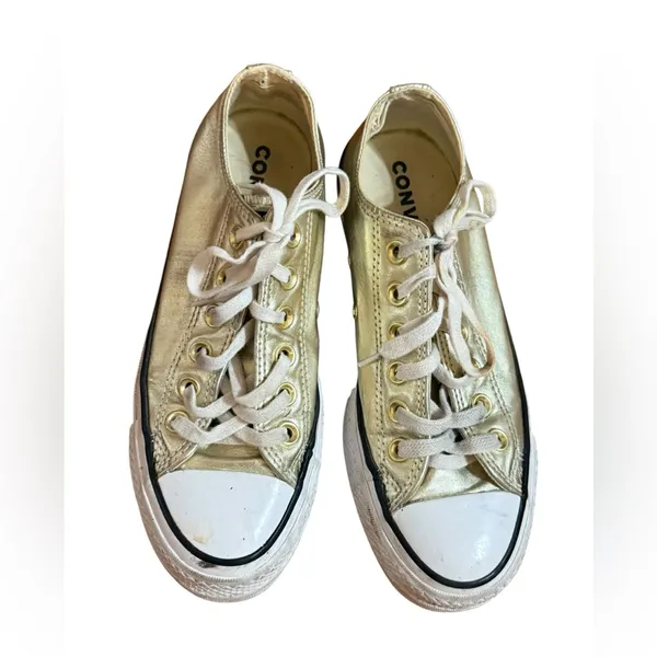 Converse Chuck Taylor All Star Lift Platform Metallic Gold Low-Top Sneakers Sz 6 - Image 3