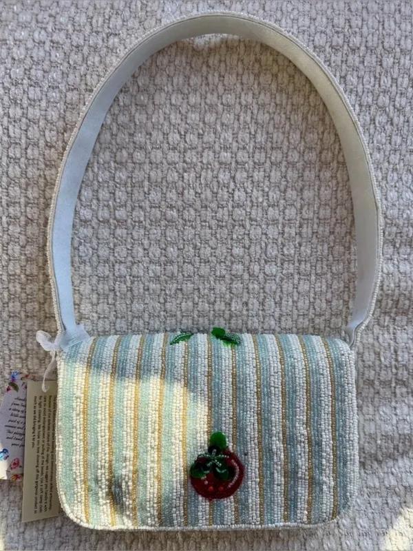Handcrafted in India Striped Tomato Beaded Shoulder Bag VIRAL NWT - Image 3
