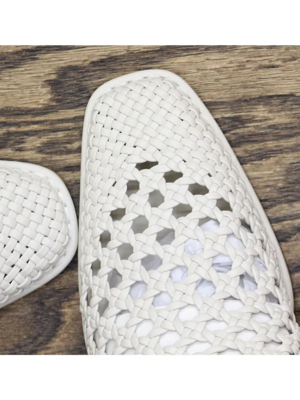 NWT Steve Madden Woven Open Back Block Heel Mules DESS04S1 Bone Off White 5.5M - Image 9
