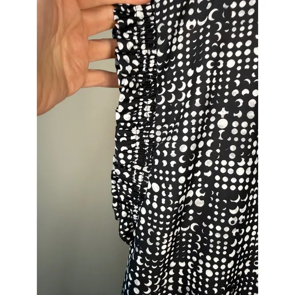 Jodifl Black White‎ Geometric Print Blouse Ruffle Sleeve V Neck Top L - Image 3
