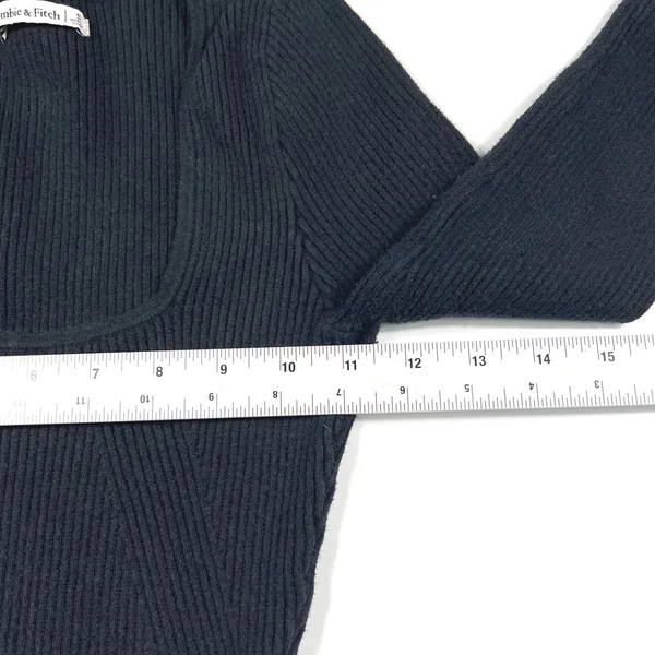 Abercrombie & Fitch Black Ribbed Square Neck Long Sleeve Bodysuit Small EUC - Image 7