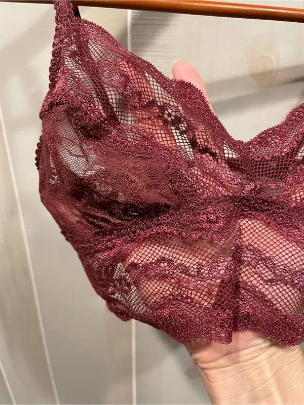 Cute whimsigoth burgundy wine lace mesh bralette B. Tempt’d stretchy coquette - Image 4
