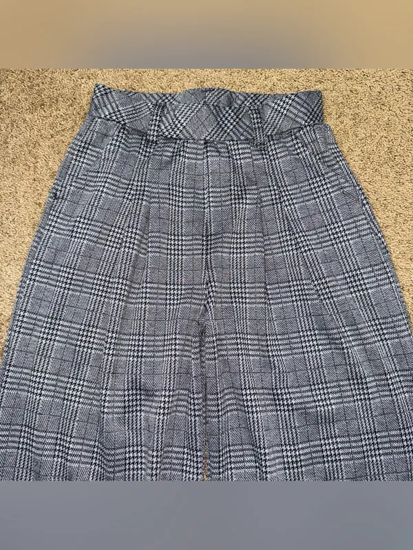 Halara High Rise Pocket Wide Leg Baggy Houndstooth Plaid Casual Pants Academia S - Image 3