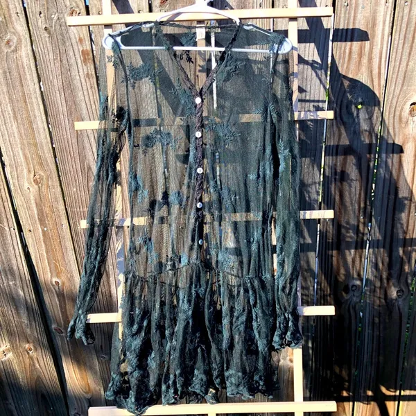 Gypsies Junkies Black Lace Long Sleeves Sheer Dress M - Image 5