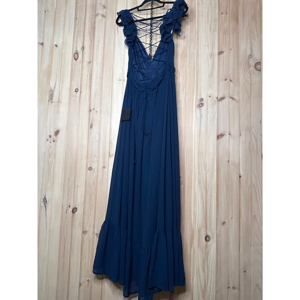 NWT Lulus Soiree Celebration Navy Blue Ruffled Lace-Up Maxi Dress Wedding Sz XL - Image 8