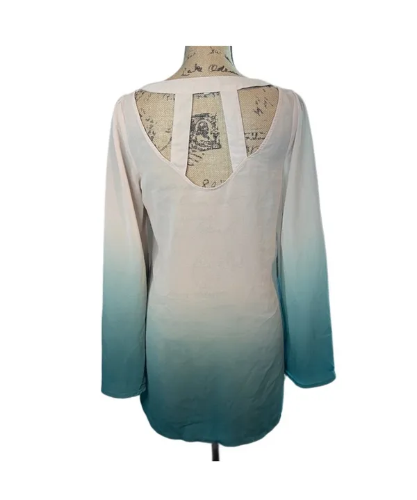 Altar'd State Bell Sleeve V-Neck Ombré Teal Gradient Top - Image 4