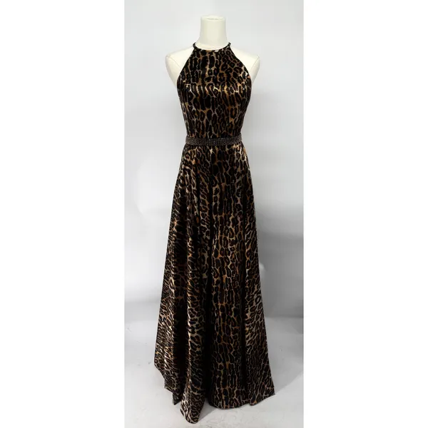 Sherri Hill 53301 Animal Print‎ Satin Halter Gown NWT Size 0 High Slit - Image 5
