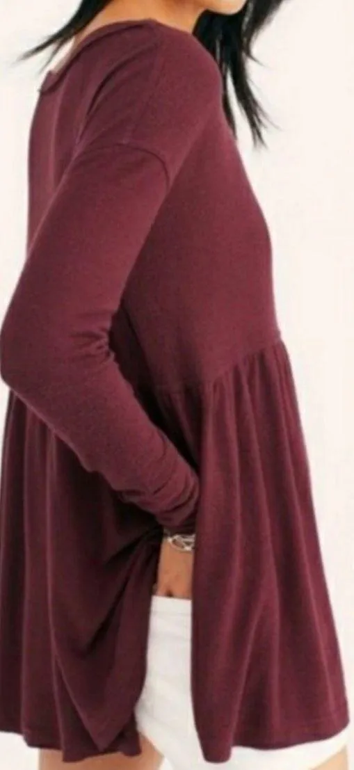 Free People Maroon Babydoll Flowy Top - Image 2