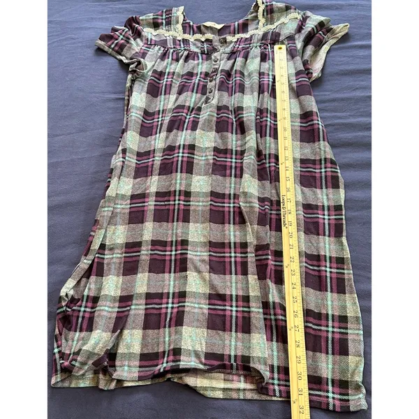 Secret Treasures Womens Purple Plaid Lace Trim Nightgown Sleep Dress XL 16-18 - Image 3