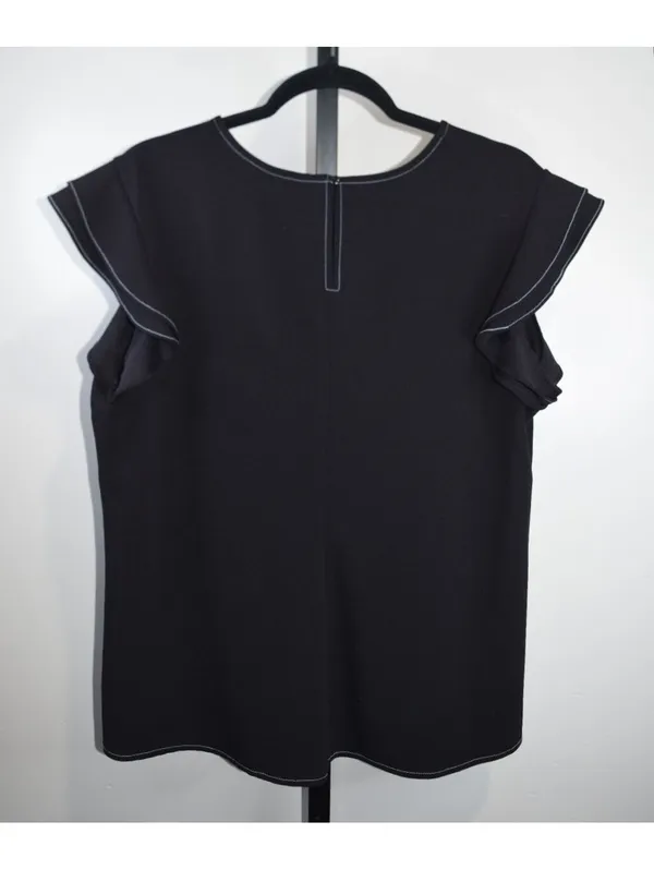 Worthington Black Contrast Stitch Top Size XL Ruffle Sleeve - Image 2