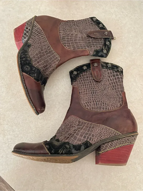 L’Artiste Animate Mid Calf Western Leather Studded Patchwork Boots EU 39 US 8.5 - Image 2