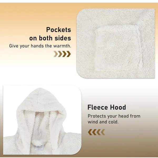 Catalonia Sherpa Fleece Hooded‎ Poncho Wrap Cream White Wearable Blanket Pockets - Image 11