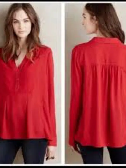 Maeve Anthropologie De Stijl Popover Blouse 10 Red Excellent Chevron V-Neck - Image 3