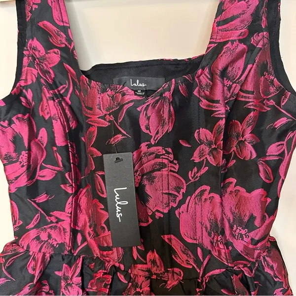 Lulus Posh Invite Black Floral Jacquard Square Neck Corset Mini Dress NWT Medium - Image 11