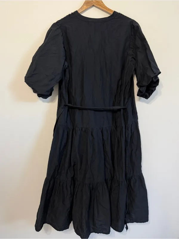 Roller Rabbit Tiered Cotton Silk Blend Dress Size Small Black Long Sleeve - Image 7