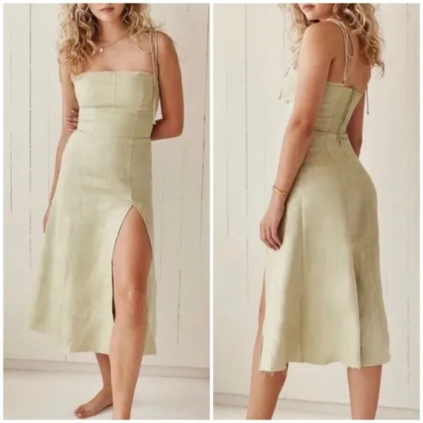 Reformation Liesel Linen Midi Dress Size 6 - Image 2