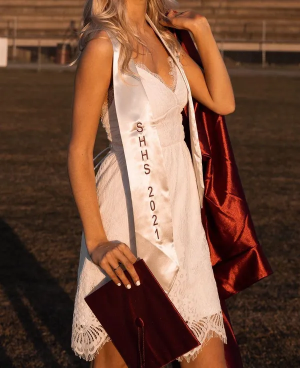 Lady black tie white grad dress - Image 2