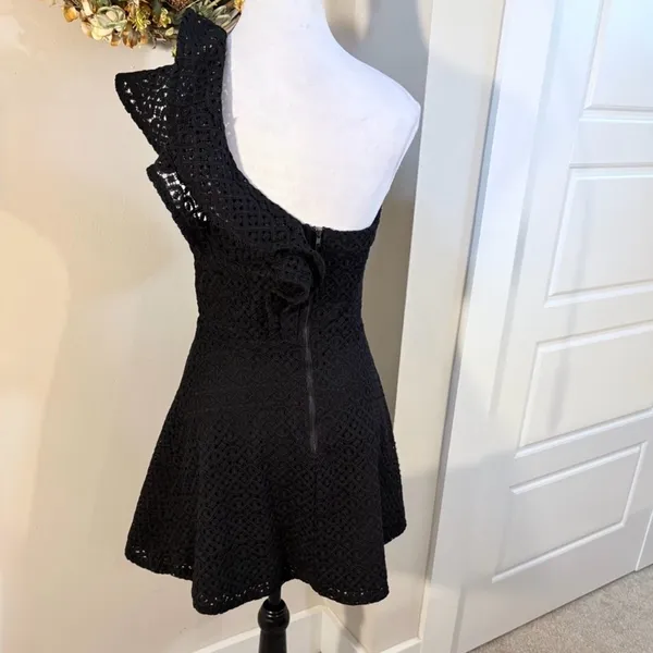 SHILLA The Label One Shoulder Ruffle Lace Mini Dress Black Fit Flare XS💛 - Image 6