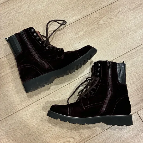 Donald Pliner Women’s Carmen Velvet Combat Boots Burgundy Red Size 6.5 - Image 3