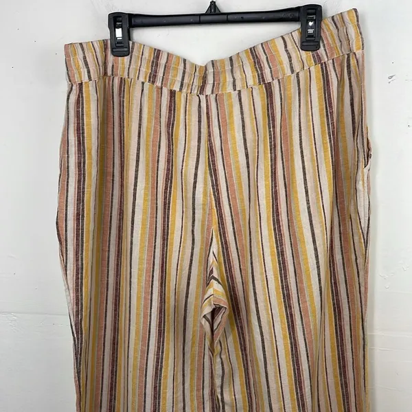D&Co Naturals Linen blend pull on pants multicolor Striped Pants size Large - Image 6