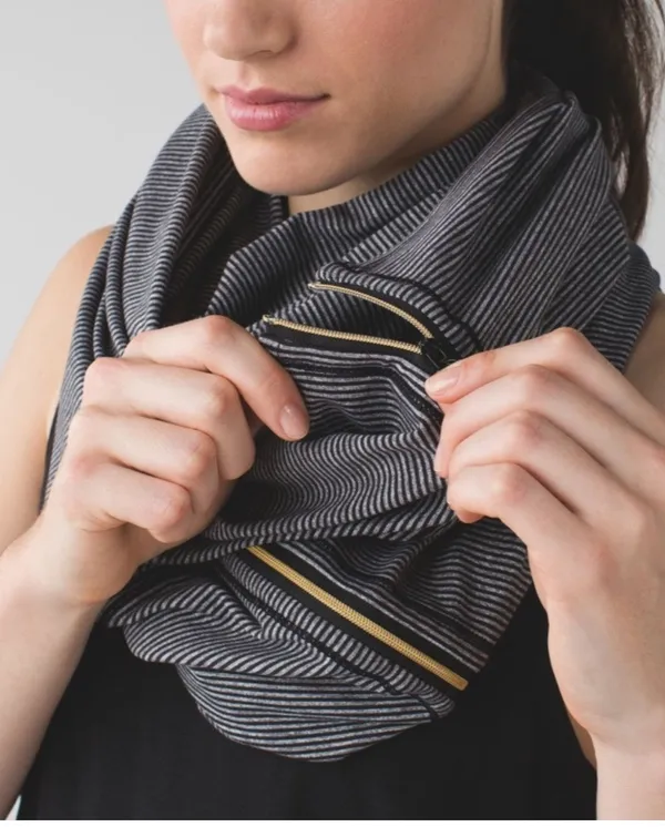 LULULEMON Vinyasa Scarf Wrap Zipper Gold Stripes Black Gray Stretch Multi Way - Image 2
