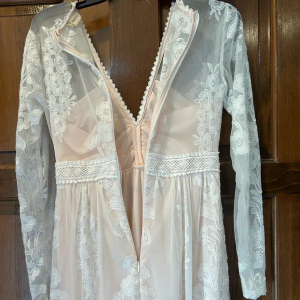 Altar'd State Norrie Maxi Dress XS White Lace Boho Wedding Engagement Nude Liner - Image 7