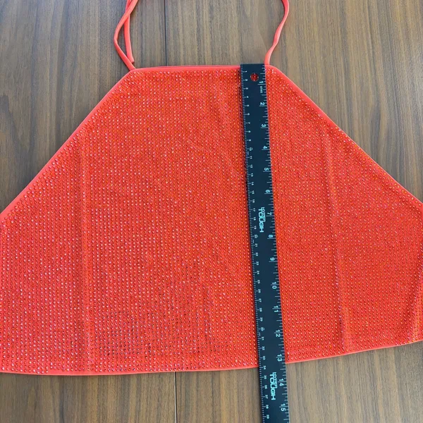 NWT Rhinestone Halter Top L Orange Scarf Bow Back Festival McBling Y2K Clubwear - Image 6