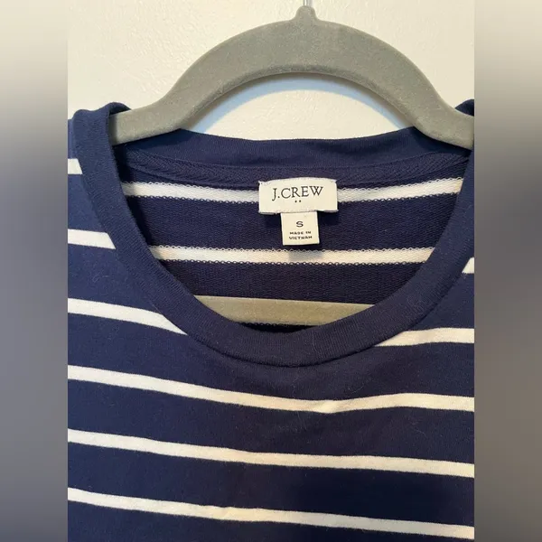 J Crew Navy and White Striped Long Sleeve Tee with Ruffle - Image 2