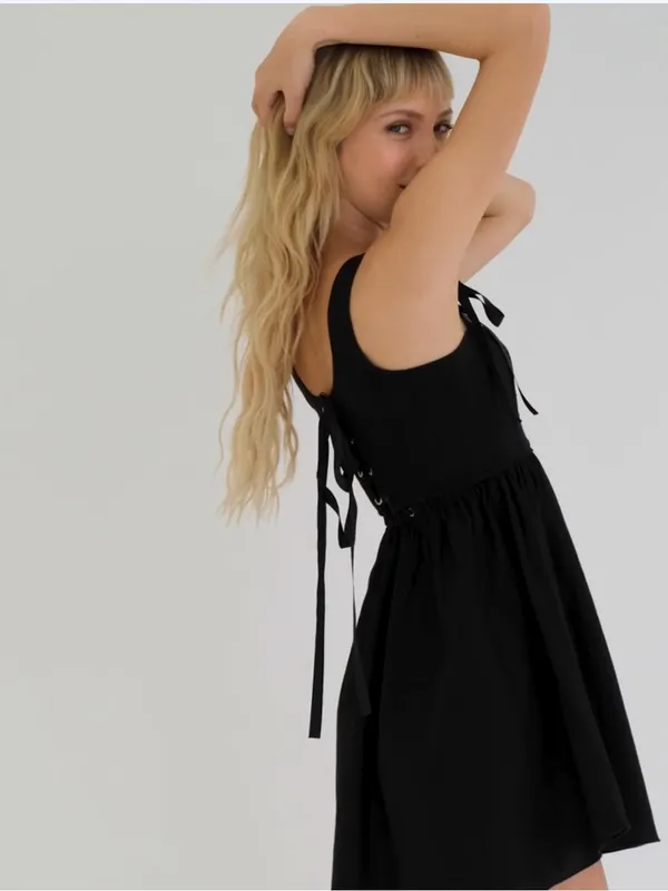 Kitteny Gency Black Corset Mini Dress Size‎ XS Cotton Voile - Image 2
