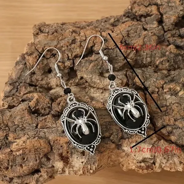 Gothic Retro Style Black Gemstone Spider Earrings Faux Fashion Jewelry‎ - Image 8