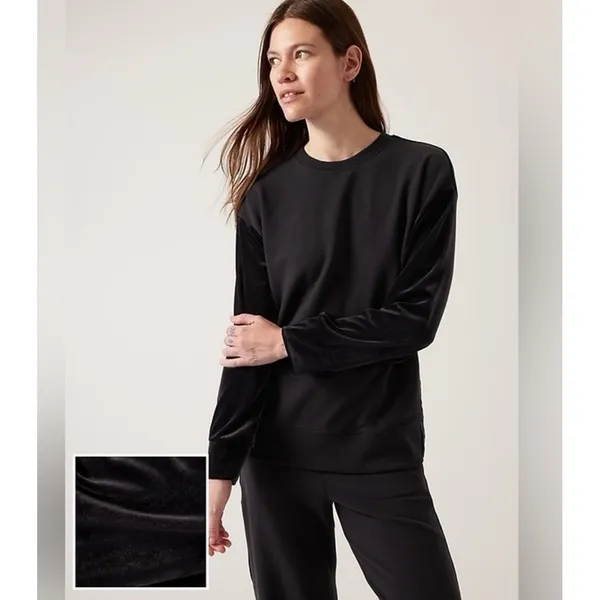 Athleta Retroplush Velvet Crewneck‎ Sweatshirt Black Size M - Image 2