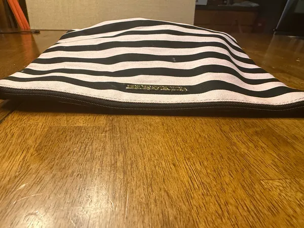 Victoria's Secret Striped Zippered Fabric Makeup Bag in White and Black - Image 3
