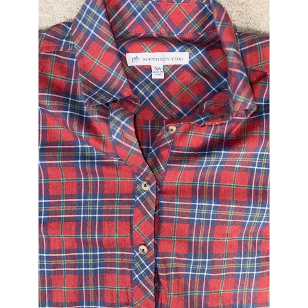 Southern Tide Alyssa Wintertime Spice Plaid Shirt Dress Xs Pockets‎ - Image 4
