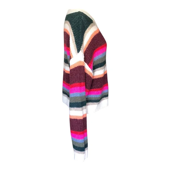 American Eagle Cropped Stripe Sweater Small Colorful Chunky Knit Crewneck Cozy - Image 3