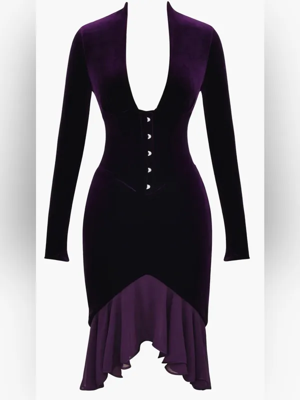NEW House Of CB Dahna Corset Long Sleeve Purple Velvet Dress Sz XS - Image 4