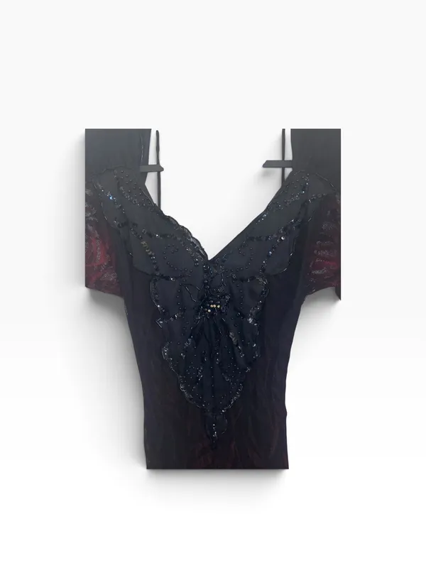 Vintage 80s Climax Lace Overlay long sleeve whimsigoth witchy dark romance Dress - Image 6