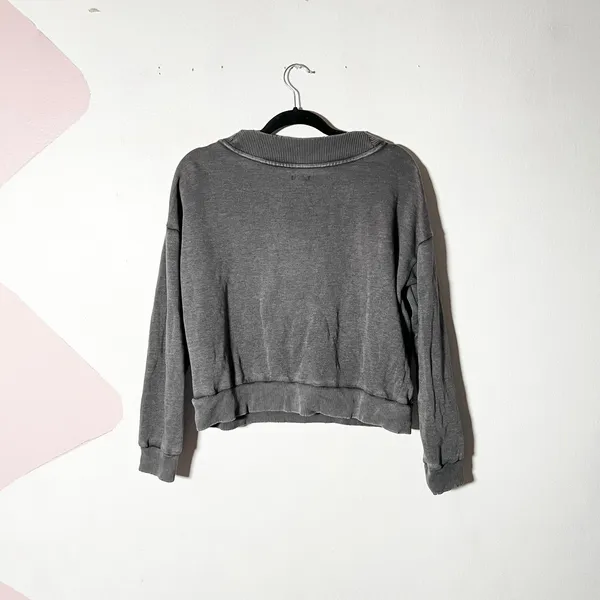Aerie Oversized Crewneck Sweatshirt Medium Gray Distressed - Image 2