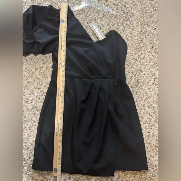Do+Be NWT One Shoulder Mini Black Dress Puff Sleeve,‎ L - Image 12