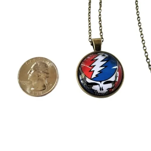 Grateful Dead Steal Your Face Collectible Necklace Antique Brass Chain - Image 6