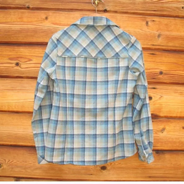 Green Plaid Wool Shirt Top - Image 4