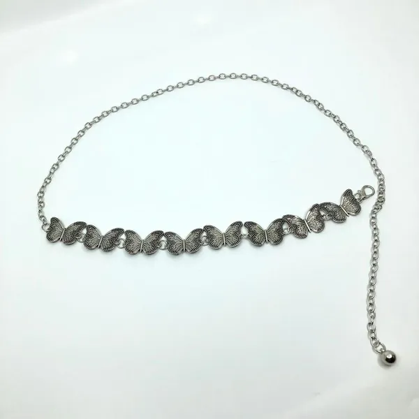 Vintage Y2K Silver Butterfly Chain Belt, Fits 12–36 Inches, X7GA1225 - Image 7