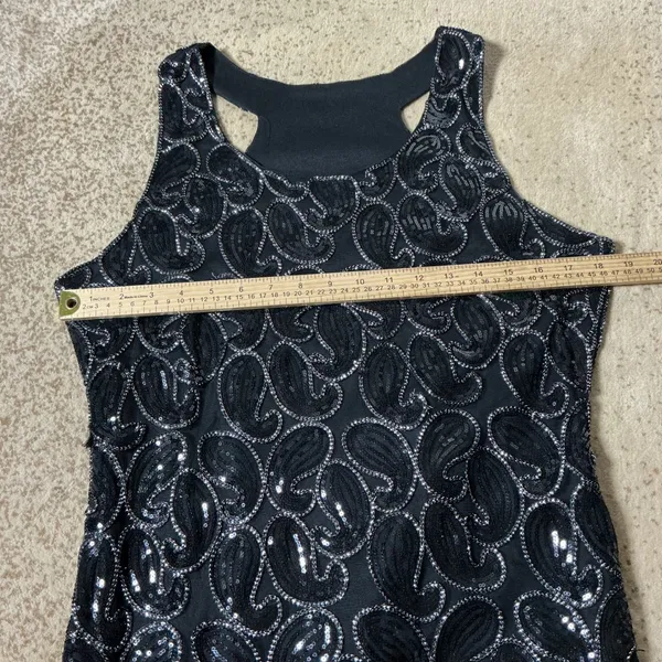Flapper Gatsby Sequin Fringe Dress Womens XL Black Silver Paisley Glam - Image 6